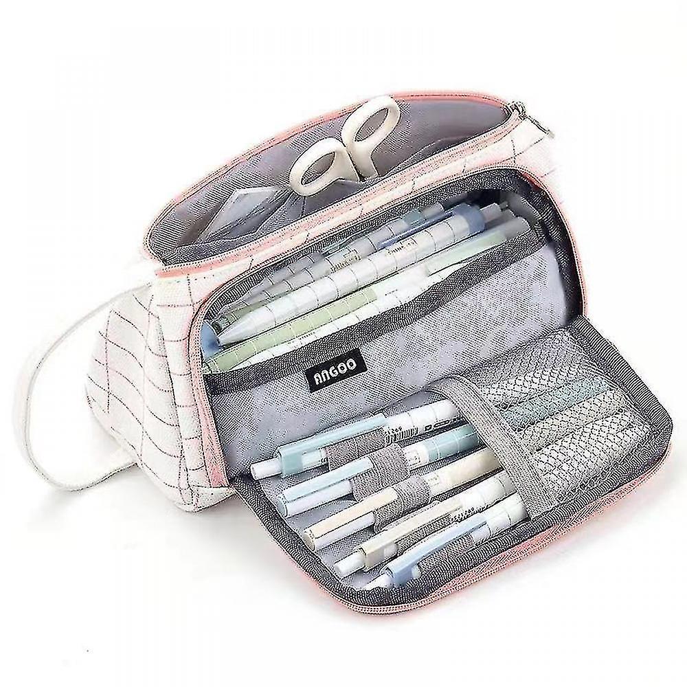 Veeki Simple Creative Pencil Case Canvas Multi-layer Large Capacity Stationery Bag For Students 5