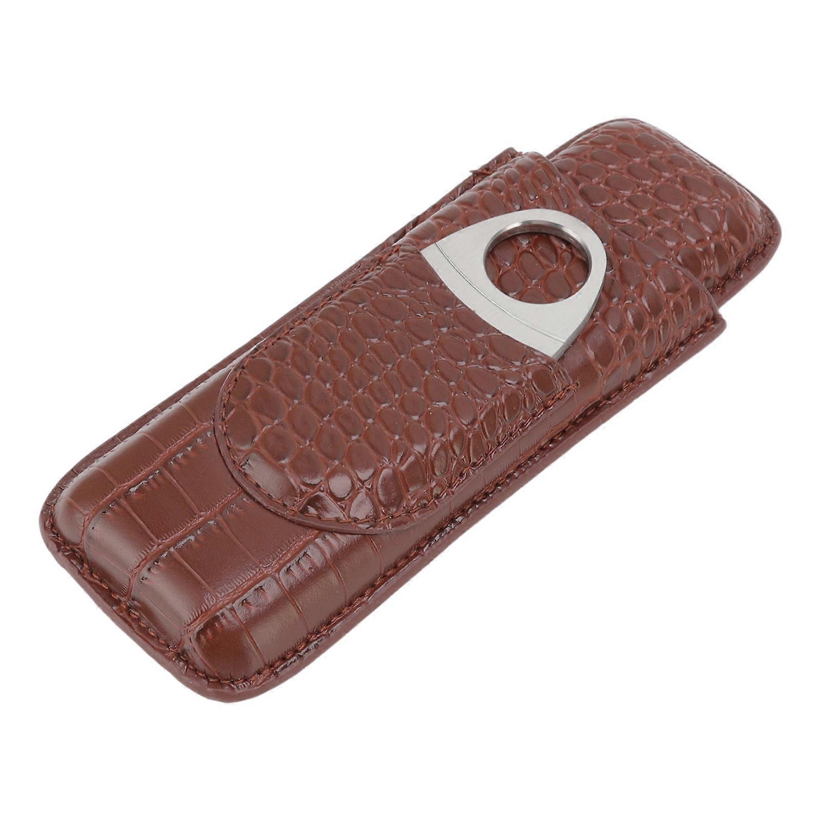 Reise Zigarrenetui mit Zigarrenschneider Importiertes Leder Dunkelbraun Zigarrenhalter für 2PCS Zigarren Büro Party 