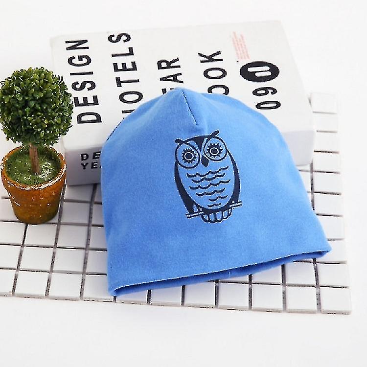Hats Cartoon Owl Pattern Baby Pullover Hat Knitted Warm Hat Dark Blue