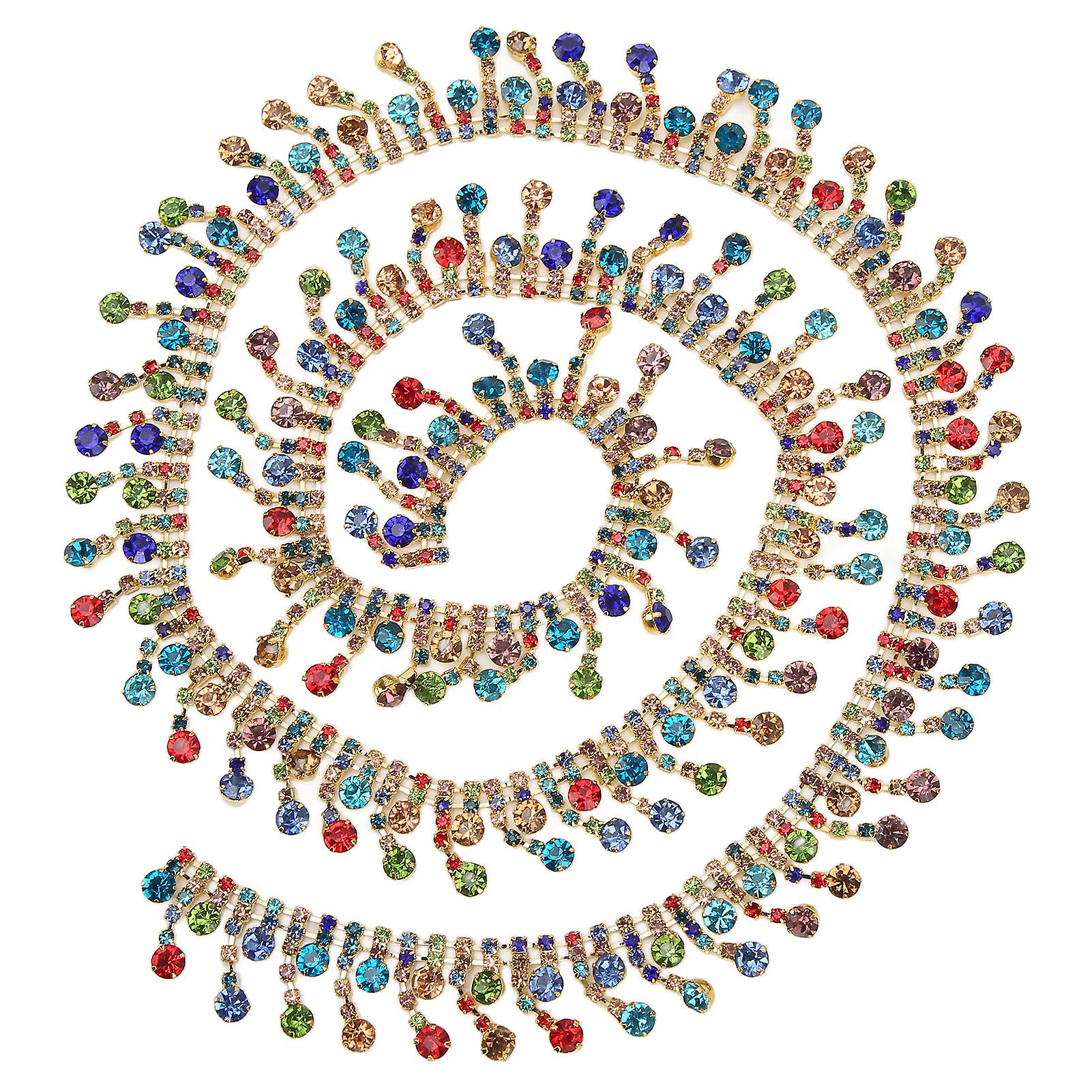 1Yd Rhinestone Tassel Chain Trim Colored Round Rhinestones High Gloss 2cm Width Rhinestone Chain for DIY Necklaces