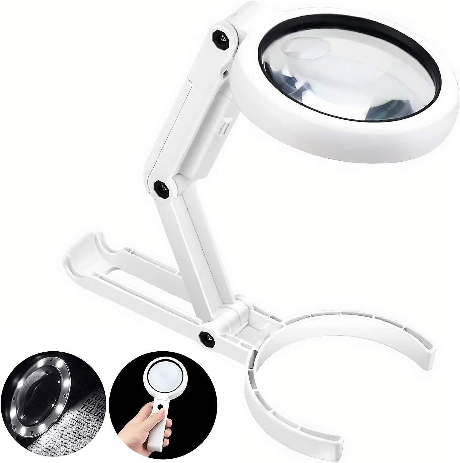 Magnifying Glass with 8 LED Light,5X 11X Handheld and Foldable Magnifier & Illuminated Desktop 2 in 