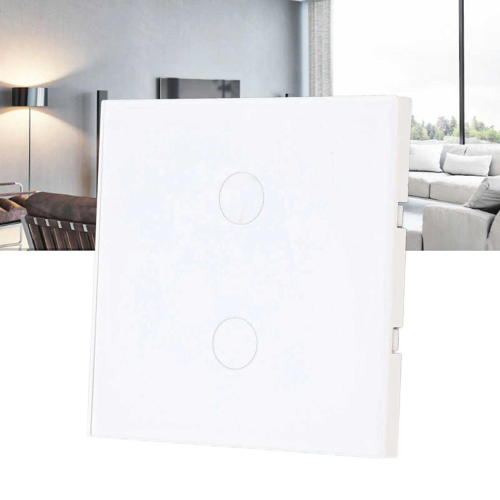 2 Gang Wall Switch With Indicator Tempered Glass Panel Touch Screen Light Switch 110-240VAC White Light Switch With Indicator~6654