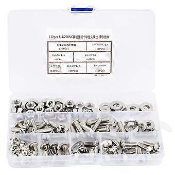 110pcs #1/4-20UNC Cross Pan Head Screws, Nuts & Washer Kit - Durable Stainless Steel, Assorted Set for DIY, Woodworking & Home Repair