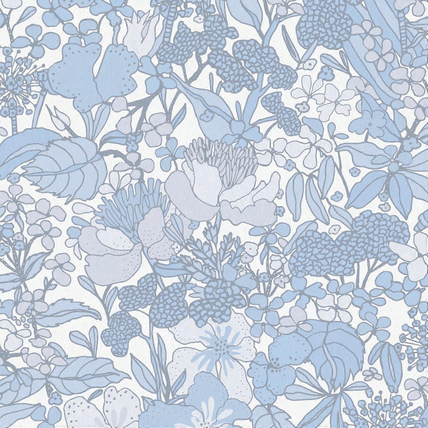 Floral ταπετσαρία Profhome 377566-GU Ομαλή μη υφασμένα ταπετσαρία με ματ floral σχέδιο γκρι μπλε λευκό 5.33 μ2