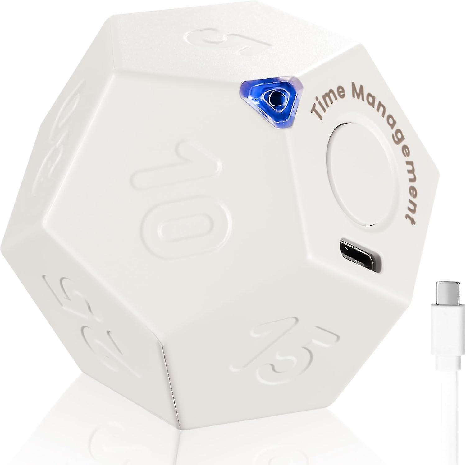Cube Timer Rotating Productivity Timer, Rechargeable Desk Timer Dodecagon With Sound Vibrate Light Alarm Flip Timer For Time Management Kids Adhd