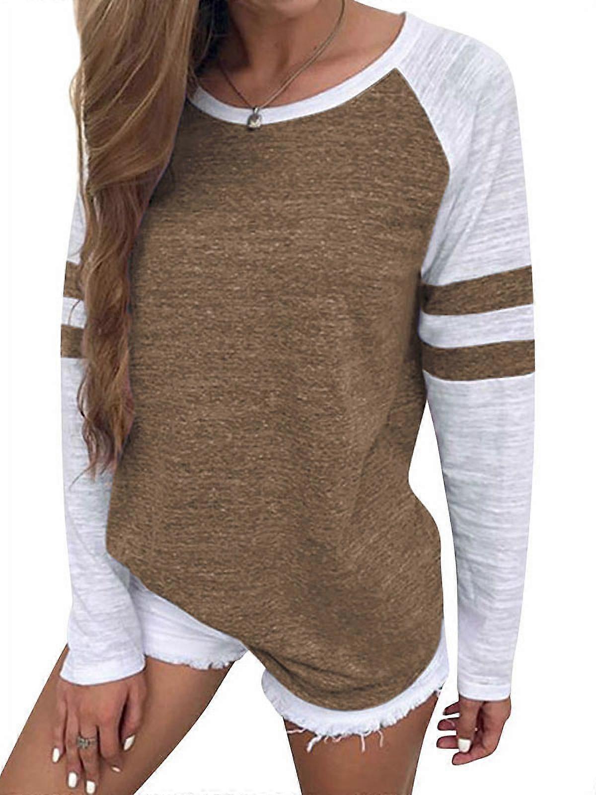 Women's Stripe Stitch Colorblock Pullover Shirt, Long Sleeve Casual T-shirt