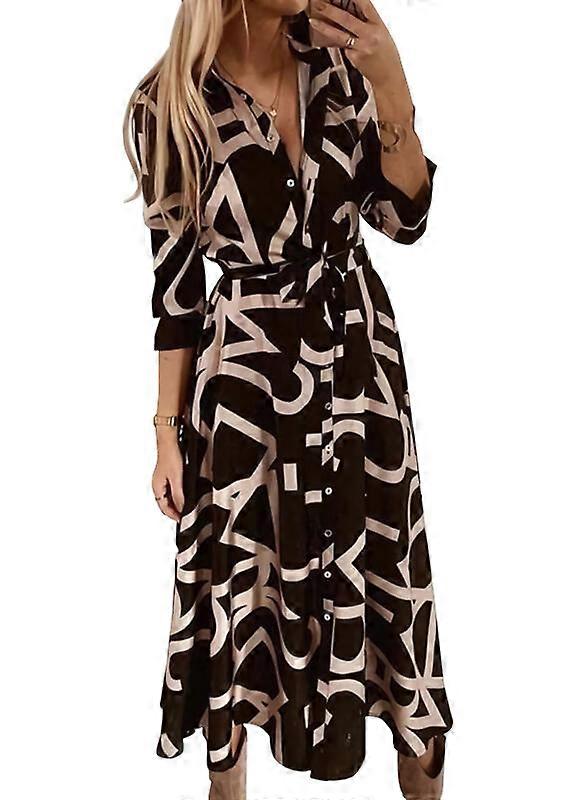 Kjol V-ringning Vår Hösttryckt knapp Långärmad Spetsklänning