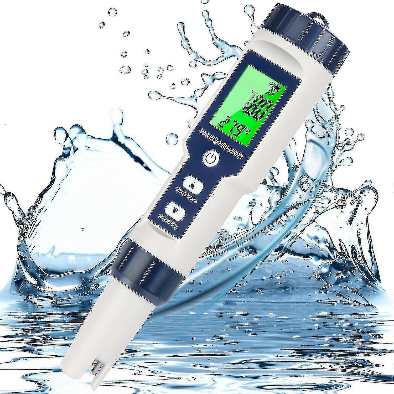 5 In 1 Ph Meter For Water Ph/tds/ec/temp/salt Meter Salt Tester For Saltwater Pool 0.01 Resolution High Accuracy Digital Ph Tester
