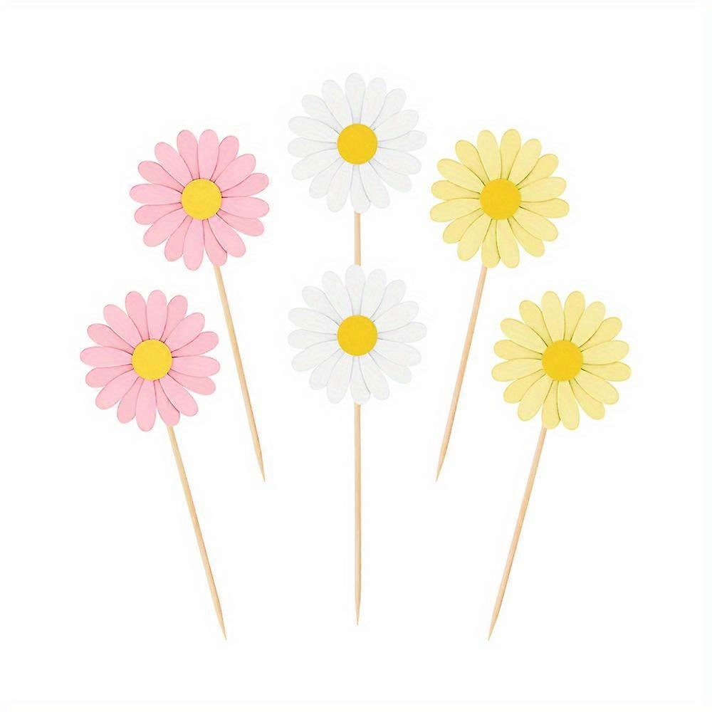 12pcs Daisy Cupcake Toppers, Pink Flower Cake Topper, Daisy Cake Decorations Toothpicks Chrysanthemum Cupcake Toppers, Spring Daisy Flower Cake Picks