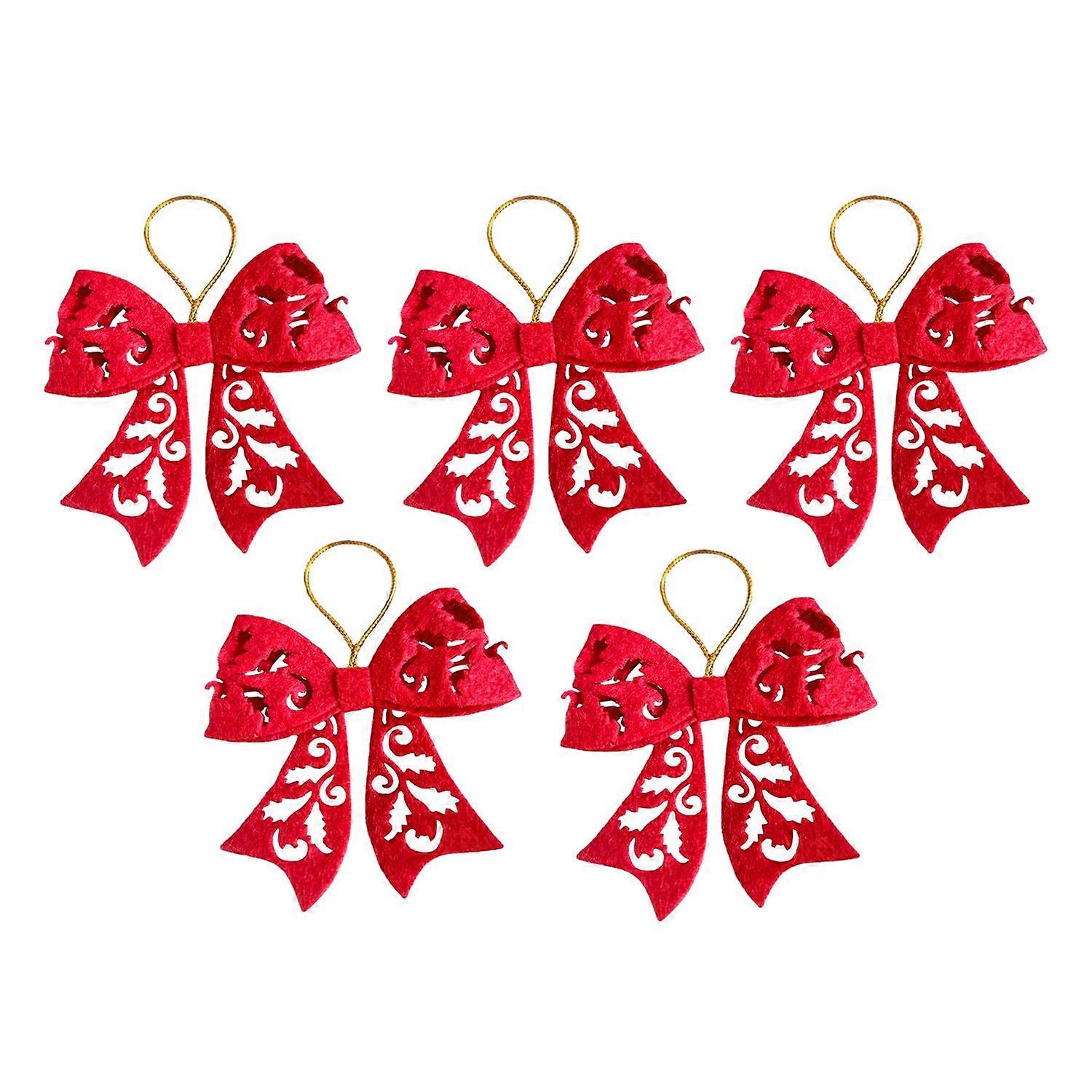 5Pcs Christmas Tree Bow Pendants Bright Color Hollow-out Design DIY Christmas Tree Hanging