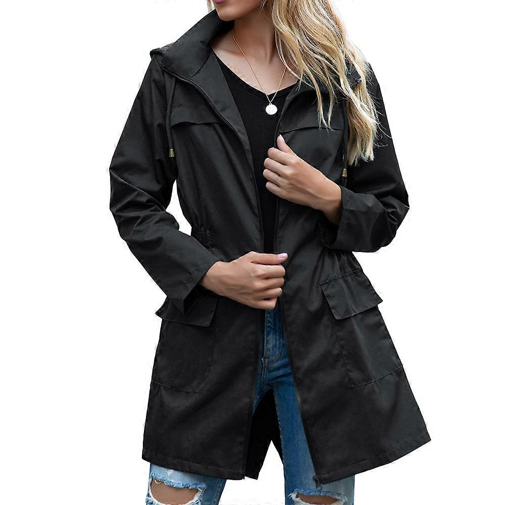 Jaqueta de chuva feminina, à prova d'água, respirável com capuz, leve, dobrável, jaqueta de transição, jaqueta ao ar livre com cintura ajustável com cordão