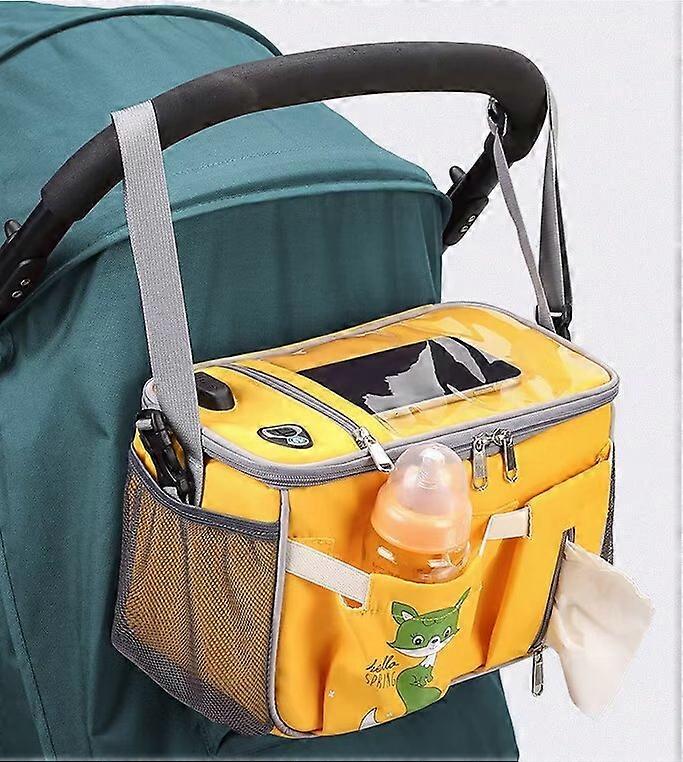 Baby Stroller Organizer Holders Diaper Storage Secure Straps Pockets for Phone Compact Design Fit All Strollers (yellow)
