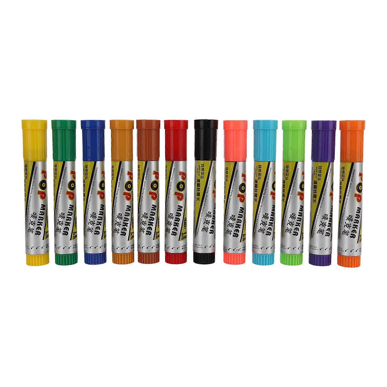 12Pcs Design Markers Quick Drying Safe Harmless Bright Color Wide Application Posca Paint Markers for Home Office Studio
