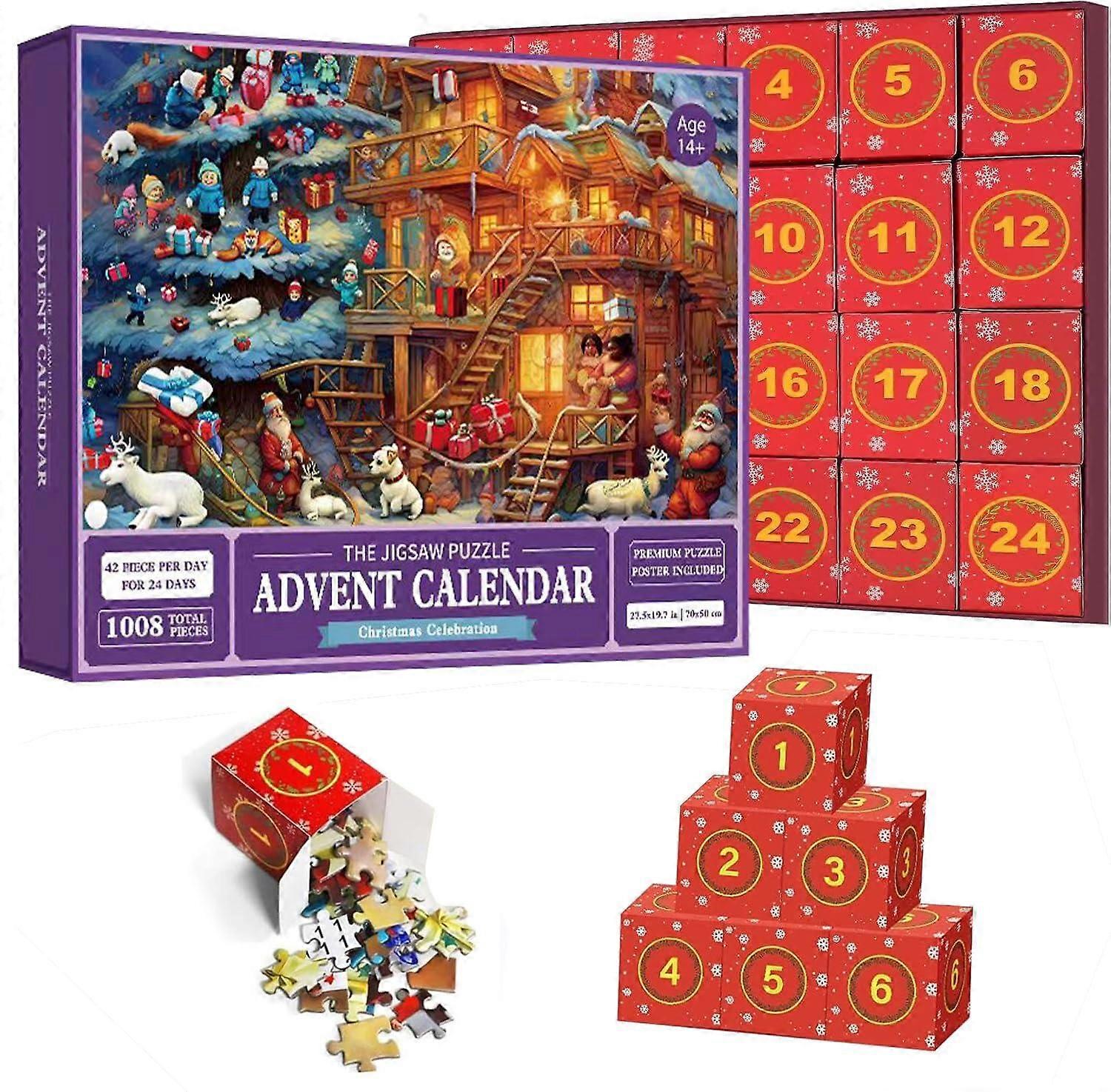 Advent Calendar 2024,Christmas Puzzle Advent Calendar 1008 Pieces,24 Days Christmas Countdown Calend