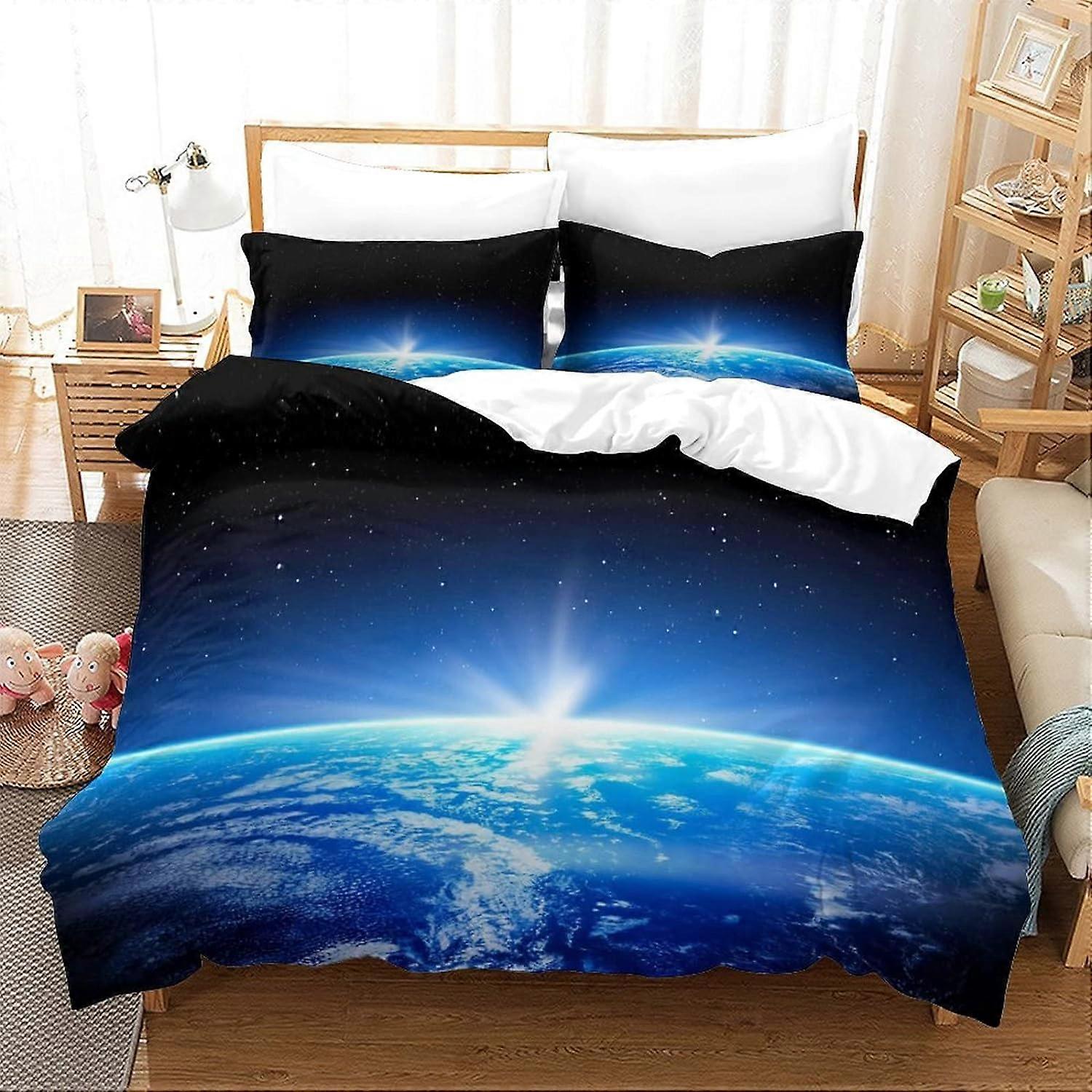 Astronaut Earth Soft Microfiber Duvet Cover with Zipper Closure Bedding Set with Pillowcase Double 135*200 CM