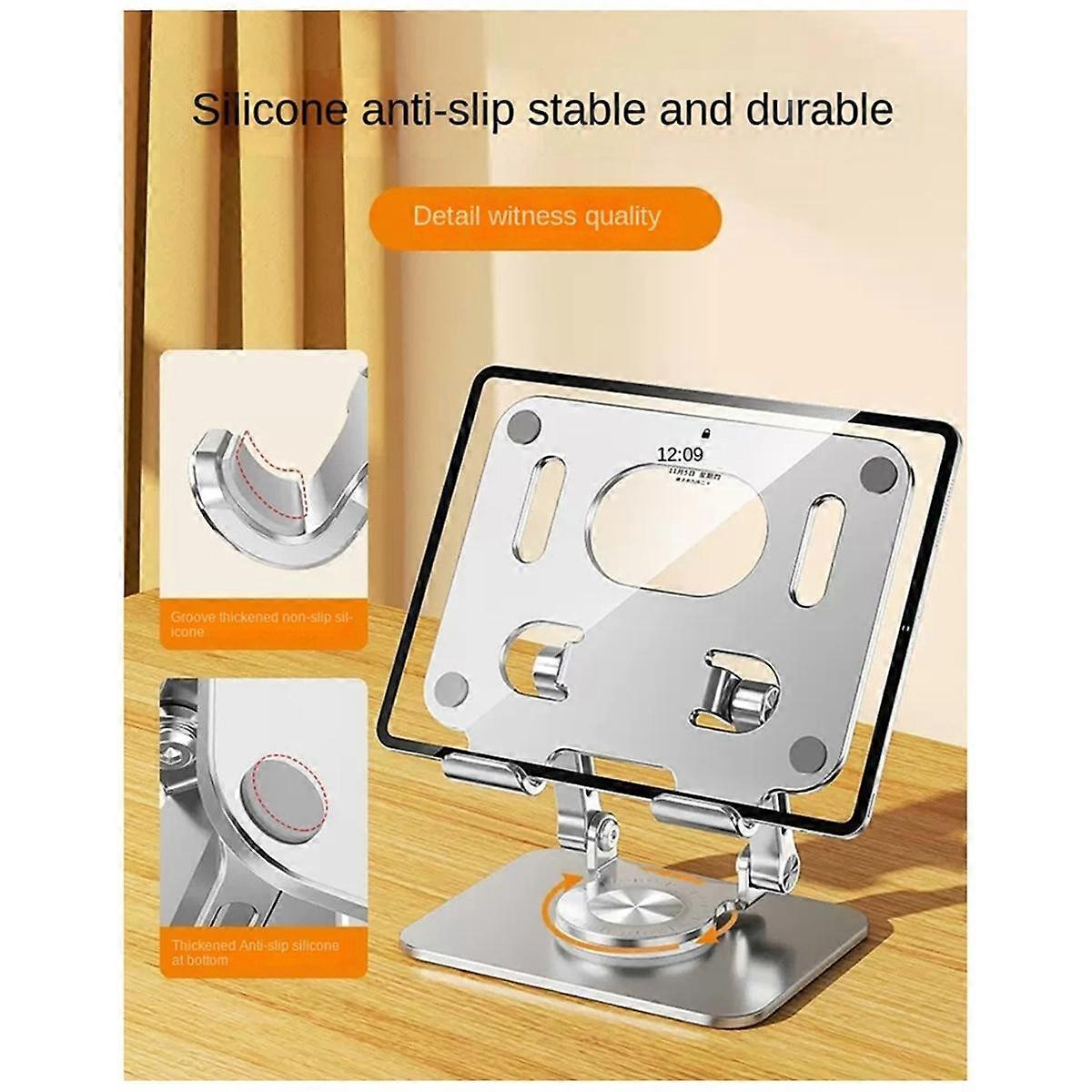 360 Rotation Tablet Holder Stand Height Adjustable Folding Mini Desk Stand Silver