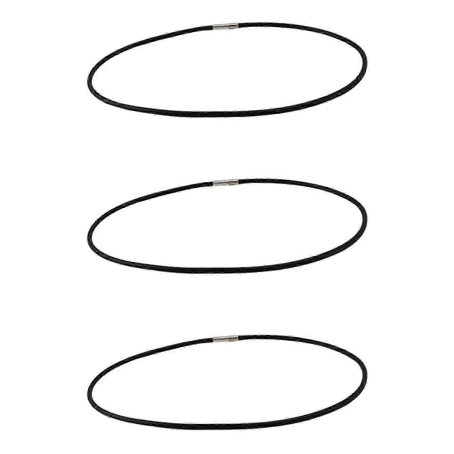Colar de cabo de borracha preto 3pcs 3mm com fechamento de aço inoxidável - 18 polegadas