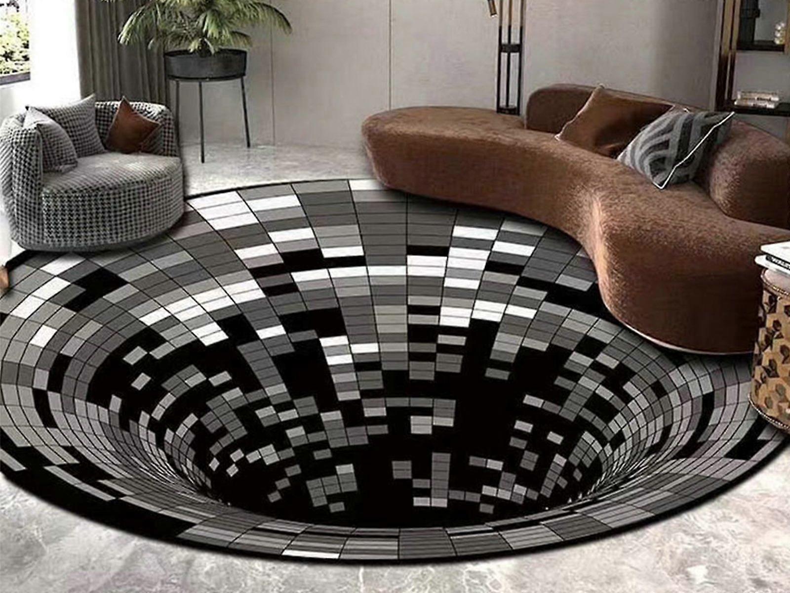 100cm Round 3D Vortex Optical Illusion Rug Bottomless Hole Visual Carpet Style 1