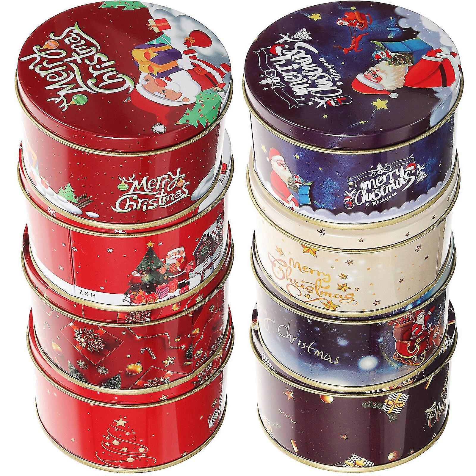 8 قطع عيد الميلاد بطاقة هدية صناديق صفيح عيد الميلاد علب هدايا معدنية علب هدايا صغيرة مع أغطية