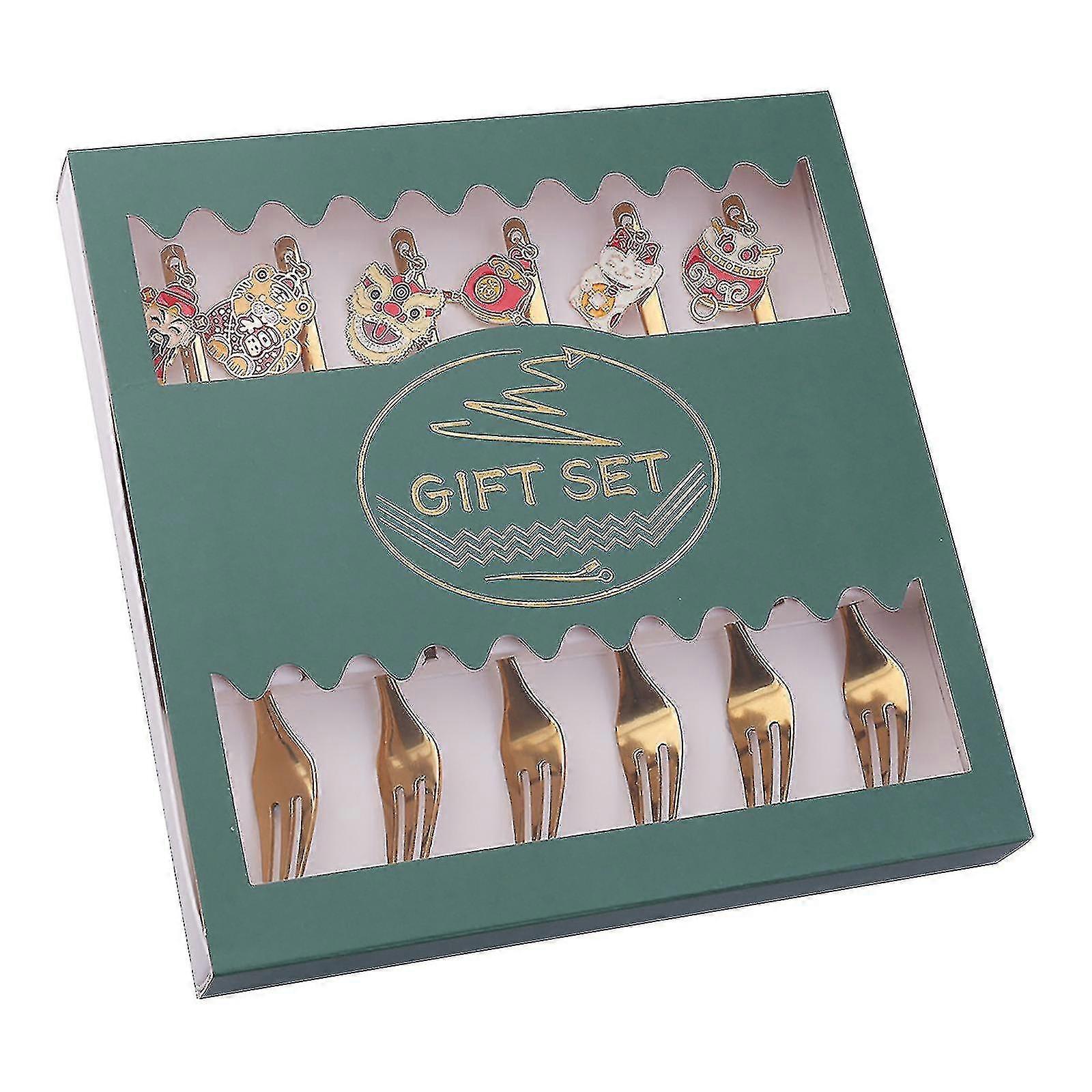 6-pieces New Year Tableware Dessert Fork Stirring Small Fork New Year Gift Fork