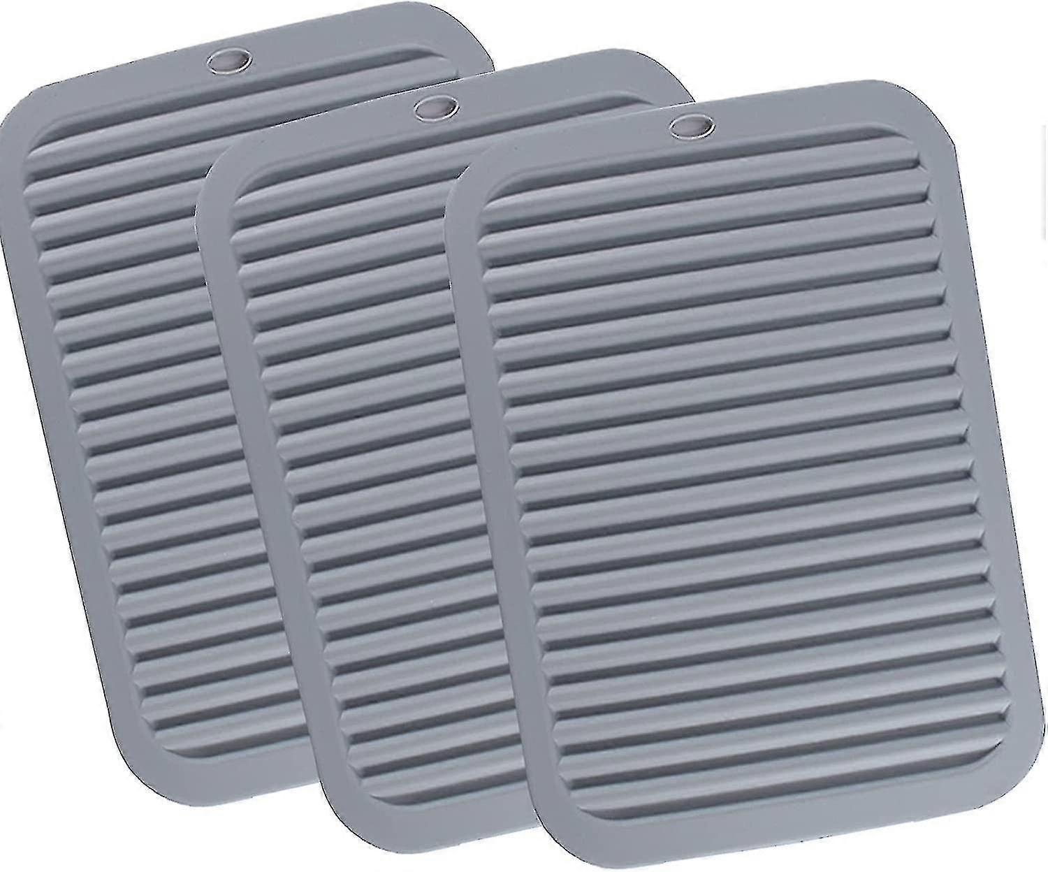 3pcs Grey Silicone Kitchen Mat For Worktop, Table Protector Heat ,hot Dishes,pots And Pans - Waterproof Trivet Mat, Non-slip Table Mats And Coasters