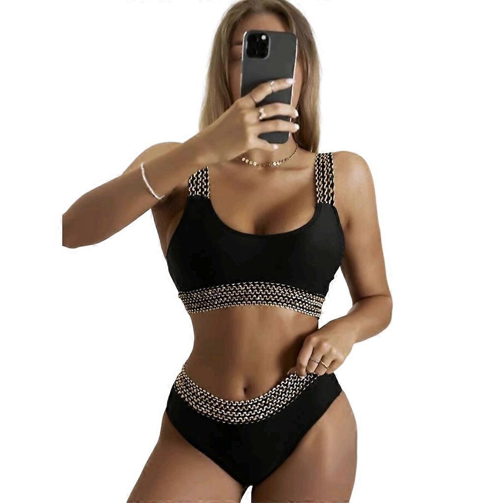 Lady Tummy-Control Bademode Damen Patchwork-Twisted Badeanzug Zweiteilige Bikinis