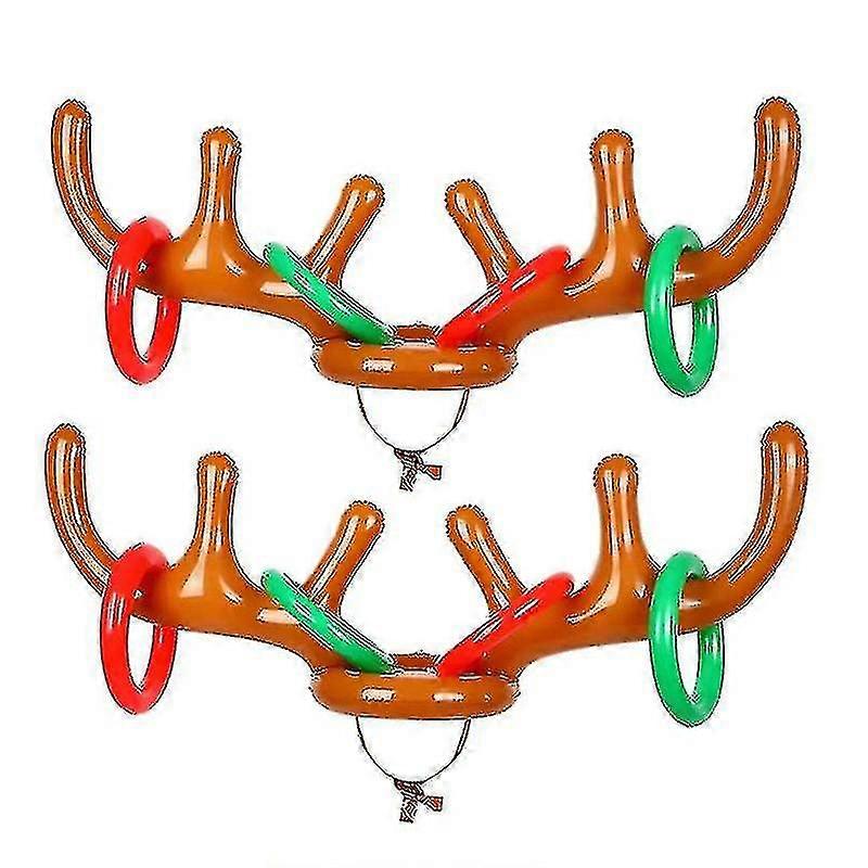 2 Set Inflatable Reindeer Antler Game, (2 Inflatable Antler, 8 Rings Reindeer Ring Toss) Inflatable Reindeer Antler Hat With Rings, Family Christmas P