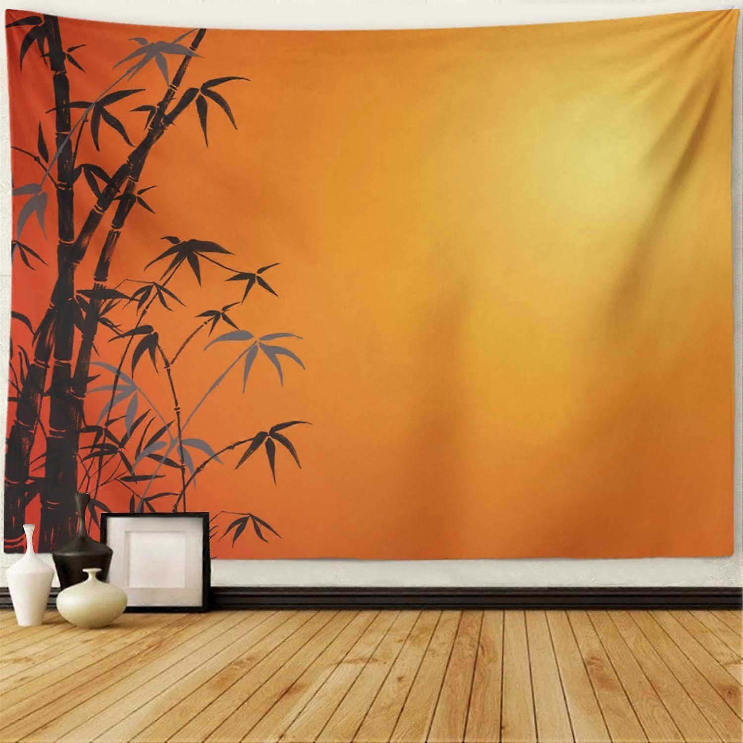 نسيج الحائط الأسود البرتقالي زخرفة الخيزران الآسيوية البرتقالية التجريد آسيا خلفية سوداء فرع الصينية نسيج الجدار معلقة ديكور الجدار نسيج ل ب