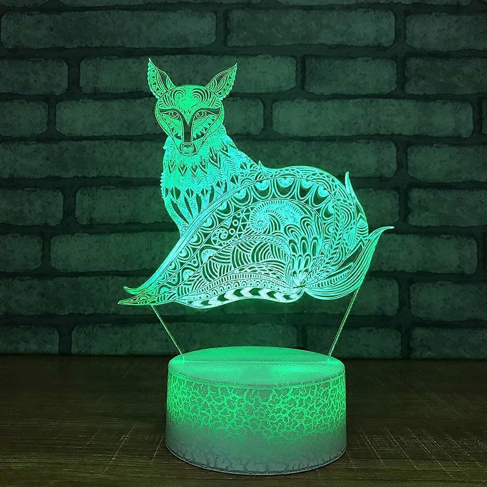3D Fox Night Light Table Schreibtisch Optische Täuschung Lampen 7 Farbe