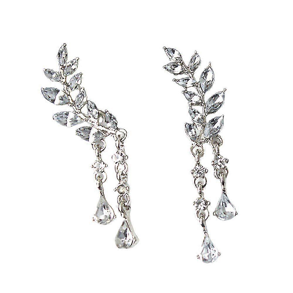 Stylish Rhinestone Leaves Shaped Earrings Ear Stud Eardrop 1 Pair