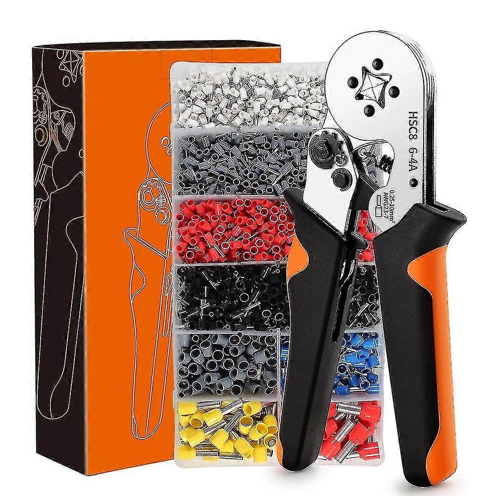 Aderendhülsen-Crimpwerkzeugsatz, Sägezahn selbsteinstellbare Ratschendrahtklemmen Crimper-Kit mit 1200 Stück Drahtklemmen Crimpverbinder Drahtendeferrul