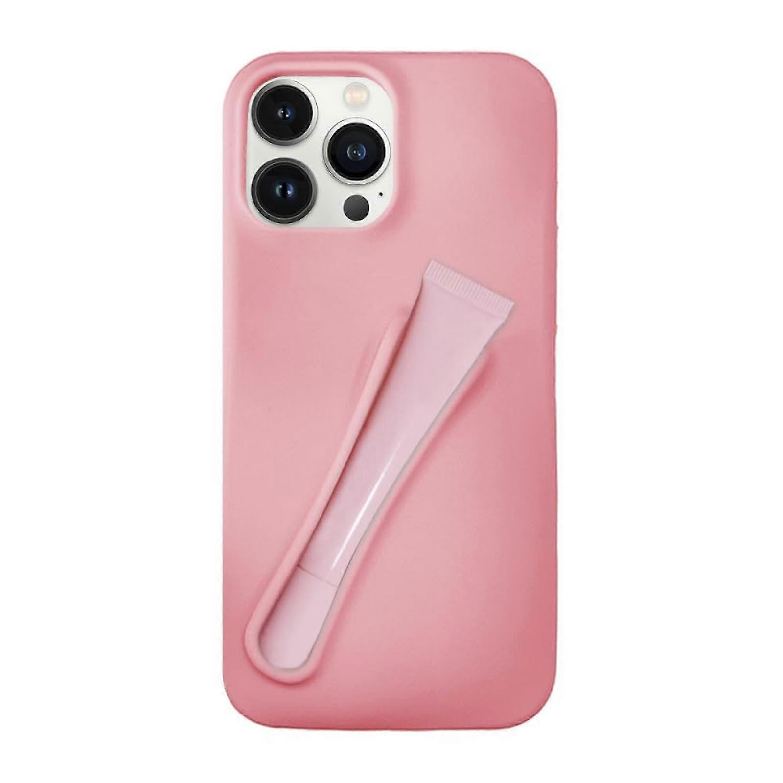 Universal Lip Gloss Phone 13 14 15 Pro Case - Premium silky silicone lip gloss and phone case with fluffy back and tactile buttons for easy grip -GSL