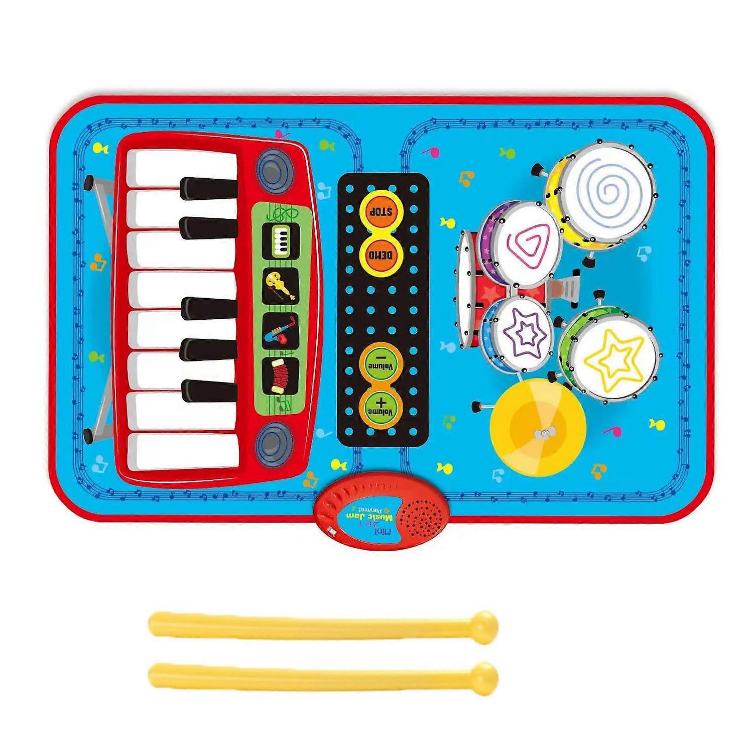 2-In-1 Kids Music Learning Playmat Toy 13 Keys Piano Keyboard 5 Drums Built-in Demo Songs 4