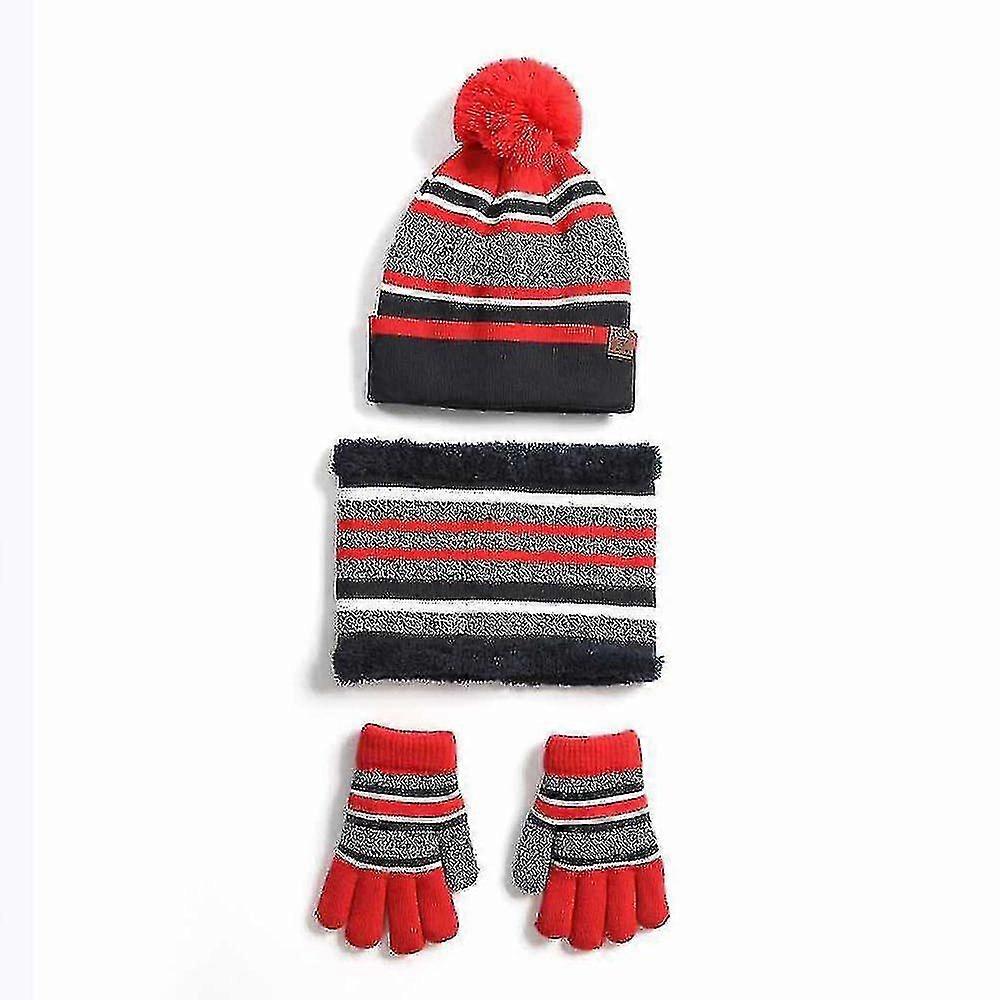 3pcs Kid Wintermützen Schals Handschuhe Kit Gestricktes warmes Set