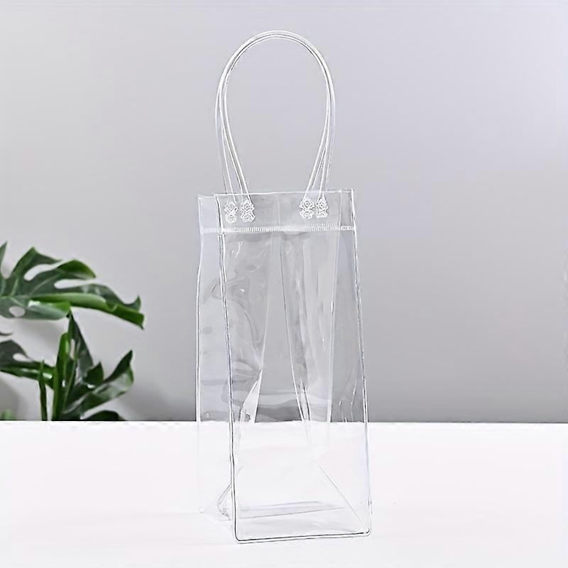 2pcs Transparent Wine Bottle Gift Bags With Handles, Durable Plastic Tote For Wine And Champagne, Reusable Festive Carrier, Multi-Color Set For Partie