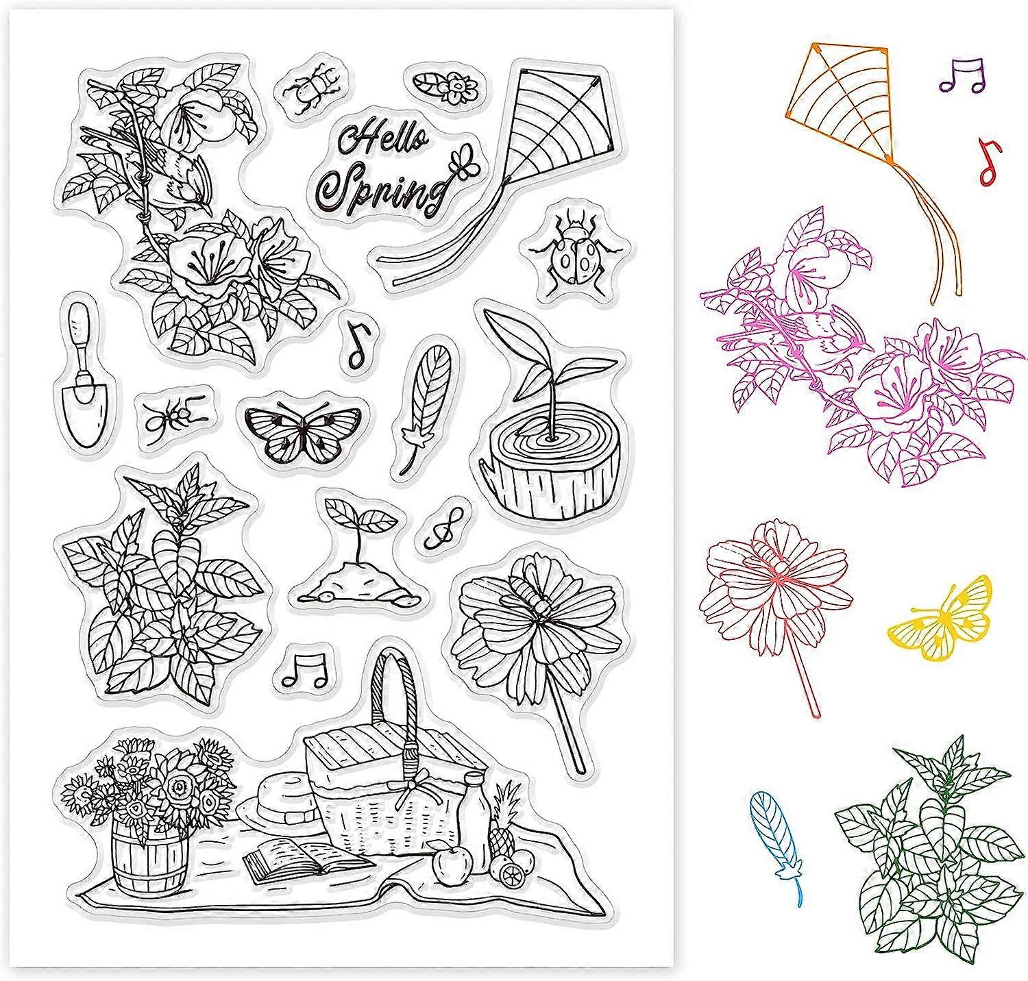1sheet Hello Spring Clear Stamps Spring Camping Silicone Stamp