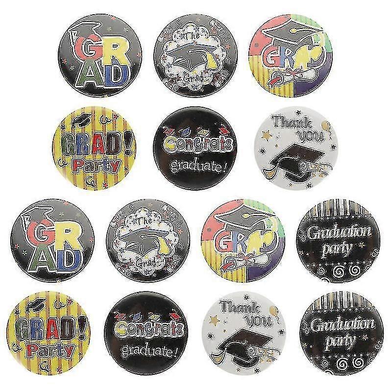 4.5cm Assorted Color Party Supply Kits 14pcs Tinplate Graduation Themed Badges Round Shaped Badges C