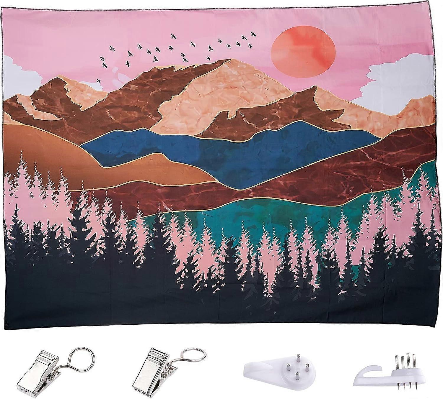 Sunset Wall Tapestry Forest Tree Mountain Tapestries Nature Landscape Polyester Decorative Background Kits Wall Hanging DIY