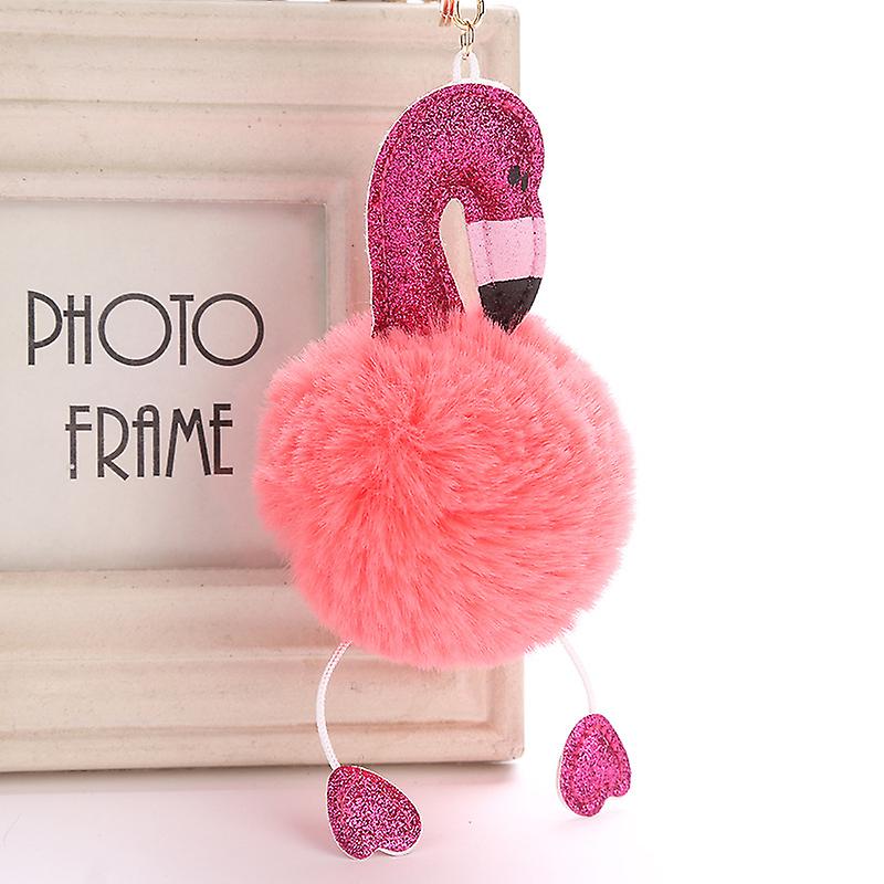 Flamingos Ladies Fur Bag Leather Pendant Key Chain