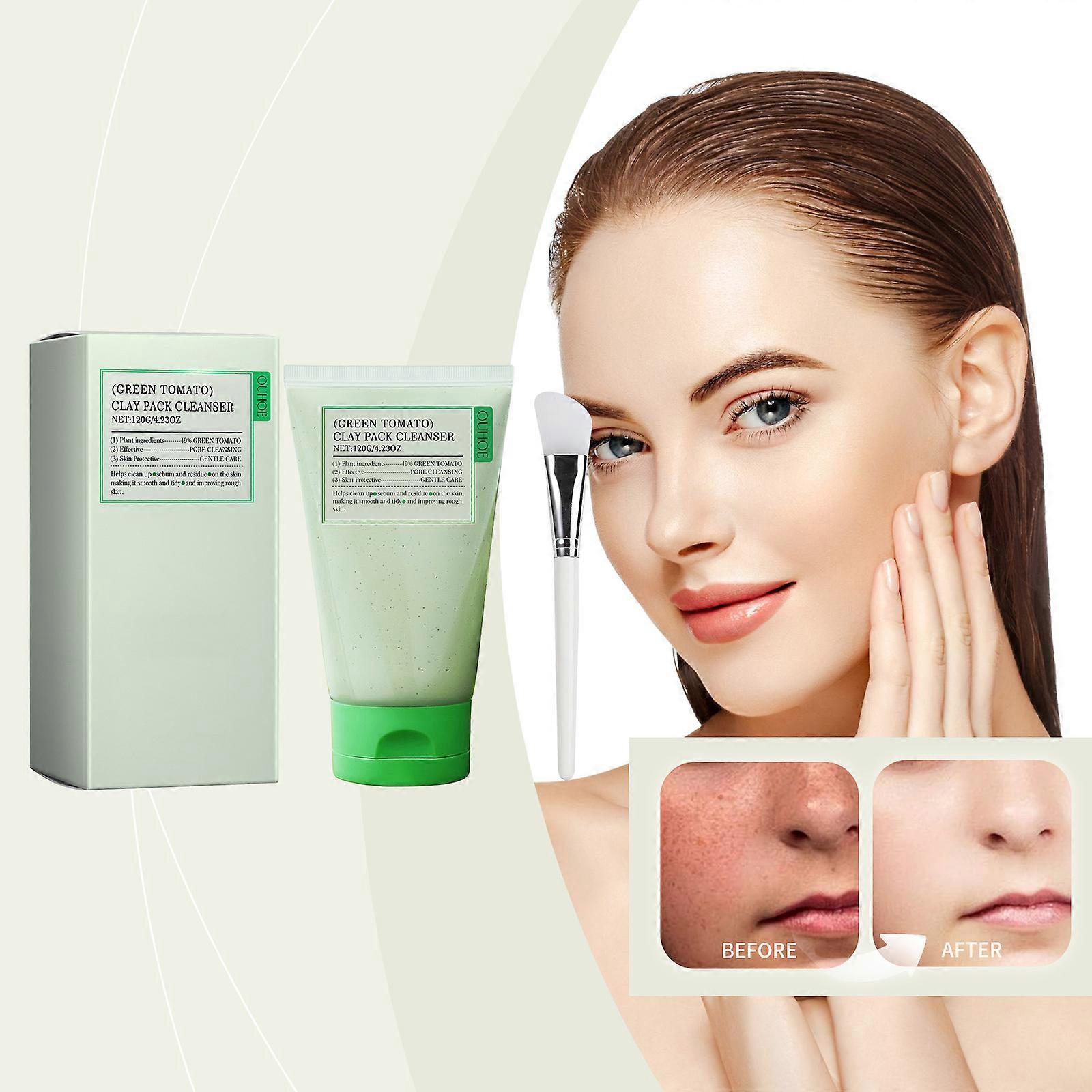 Green Tomato Clay Mask Pore Cleanser, Purifying Sebum & Clogged Pore Care, Green Tomato Clay Mask Cleanser for Removes Blackheads Exfoliation