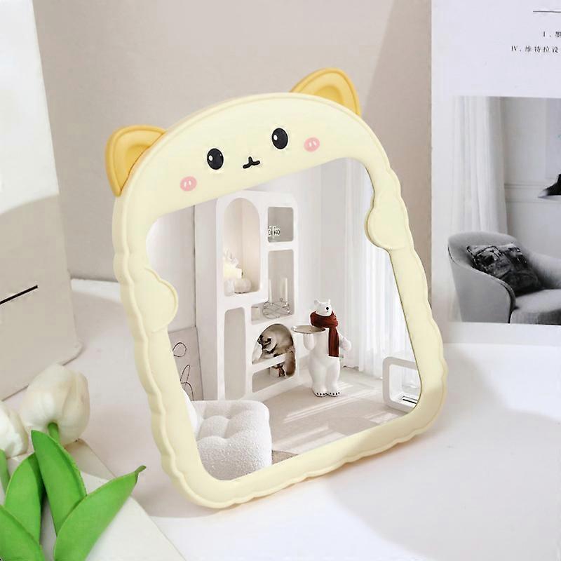 Cute little cat mirror, desktop vertical cartoon cat mirror, desktop mirror with bracket suitable for girls and children, makeup mirror, portable desk