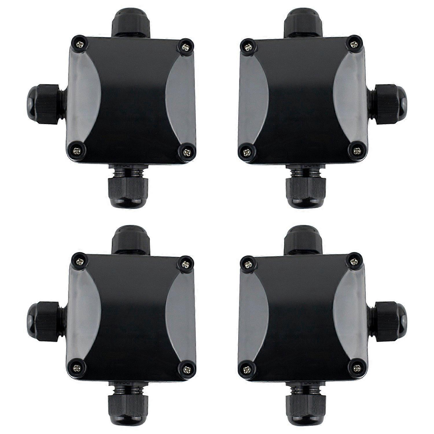 4 x Waterproof Junction Box IP68 Junction Box 3 External Cables Black