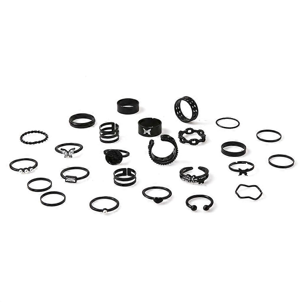 25 Pcs Pearl Micro-encrusted Diamond Hollow Pattern Ring Geometric Gothic Ring