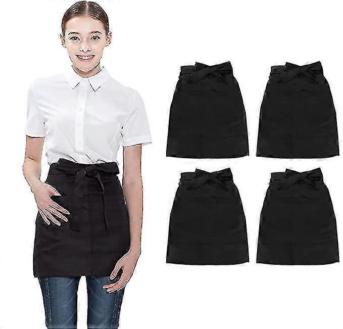 2 Pocket Waist Aprons For Waitress Restaurant, Bar, Bar, Cafe (pack Of 4, Black)