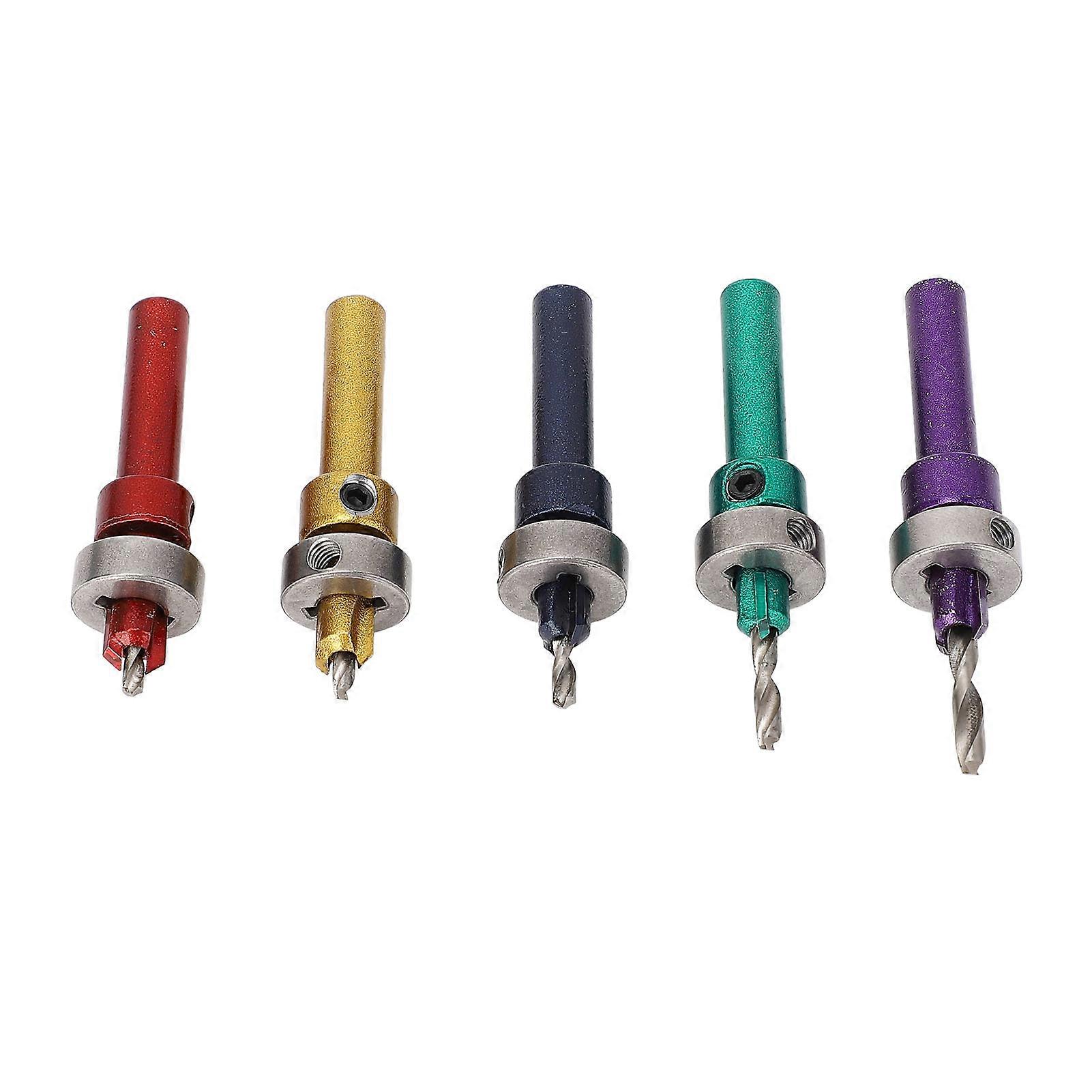 5Pcs Wood Countersink Drill Bit Set Adjustable Tapered Woodworking Counter Sinker Drilling Bits 2.8‑4.0MM 5 Colors 