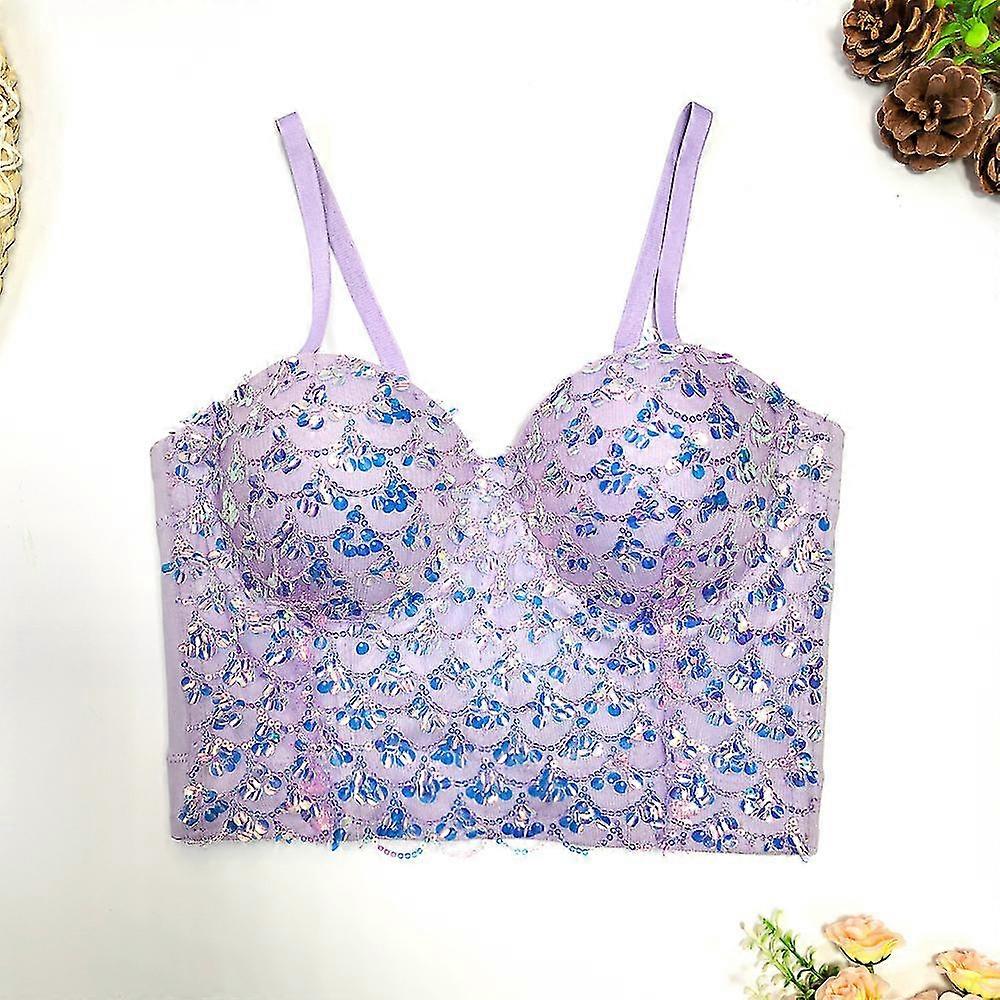 Hög midja Slim Crop Top Korsett Paljetter Camisole Topp Kvinnor Mode Kvinna Party Temperament Pendling Camisole Kvinnlig Topp