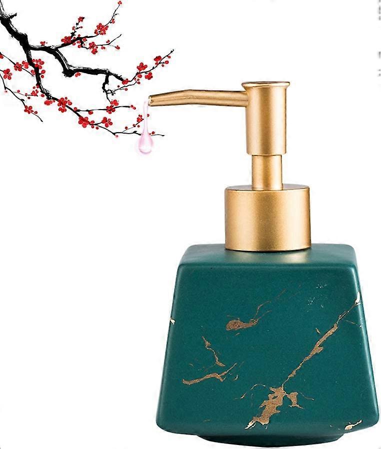 Ceramic Liquid Soap Pump,Marble Texture 260ML,BathroomDarkGreen