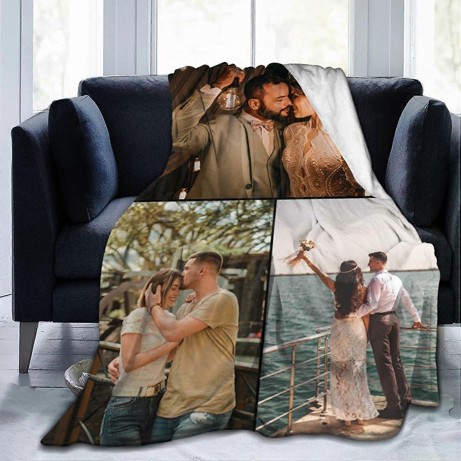 Custom Blanket with Photos Text, Customized Blankets with Photos Collage Customized Blankets for Family Birthday Wedding Gift, Personalized Bed Throw