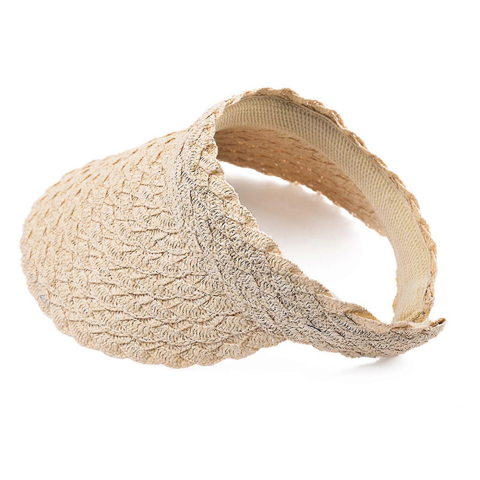 Handmade Empty Top Lace Straw Cap Beach Solid Color Visor Hat For Travel Holiday