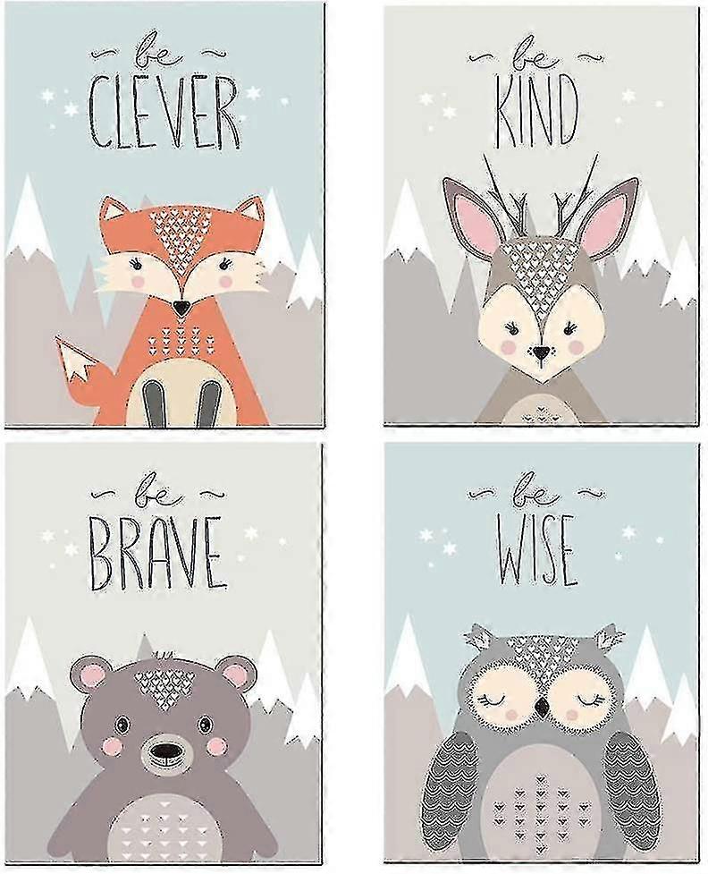 Set Of 4 Animal Posters For Kids A4 Size Nursery Decor Kids Room Decor Woodland Animals